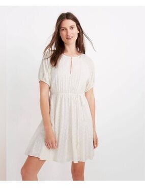 NWT Madewell Ivory Eyelet  Embroidered Tassel Tie Mini Dress Cap Sleeves Size 8P